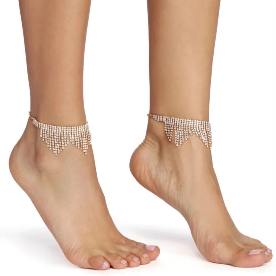 Rhinestone Tassel Anklet, Honeymoon Anklet, Glitter Anklet